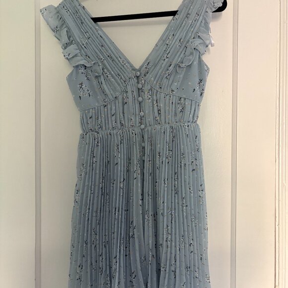 NWT Self Portrait Blue Metallic Floral Mini Dress - Picture 5 of 5